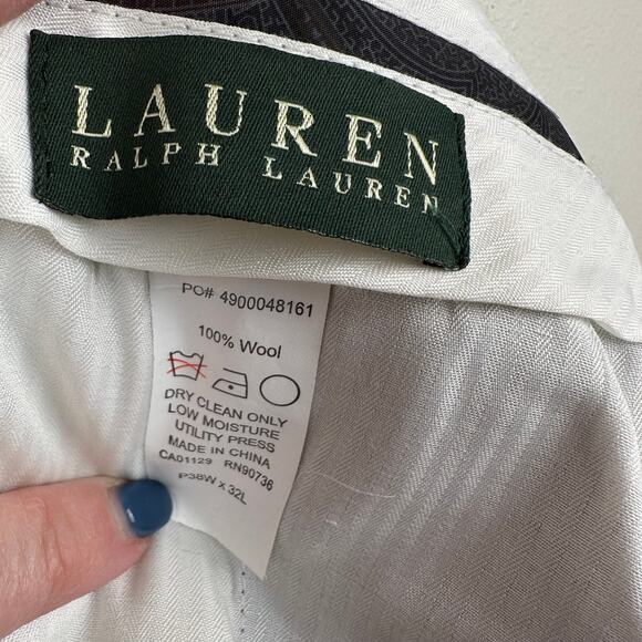 Ralph Lauren Men's Trouser Pants 100% Wool Pleats Cuffed Brown 38x32 Career - Picture 6 of 7